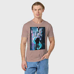 Футболка хлопковая мужская Лиса наемник в стиле Cyberpunk, цвет: пыльно-розовый — фото 2