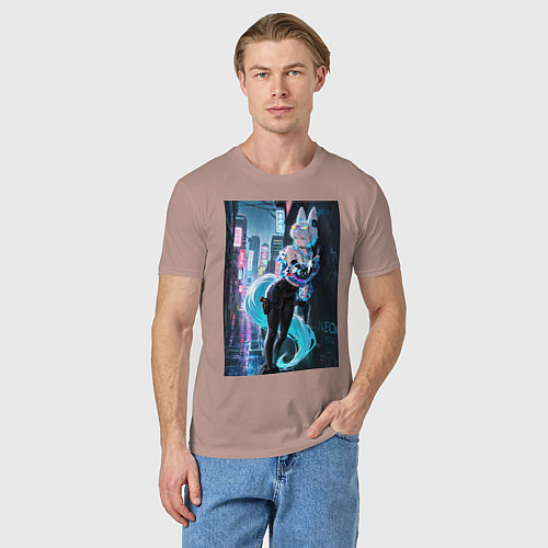 Мужская футболка Лиса наемник в стиле Cyberpunk / Пыльно-розовый – фото 3