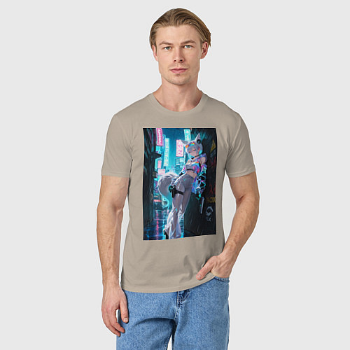 Мужская футболка Лиса наемник в стиле Cyberpunk / Миндальный – фото 3