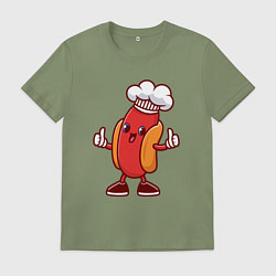 Футболка хлопковая мужская Хот-дог повар, цвет: авокадо