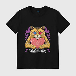 Футболка хлопковая мужская Влюбленный котик, цвет: черный