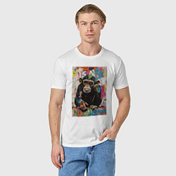 Футболка хлопковая мужская Monkey color, цвет: белый — фото 2