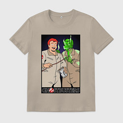 Футболка хлопковая мужская Ghostbusters - Ray and his clone ghost, цвет: миндальный