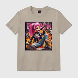 Футболка хлопковая мужская Barbie singer - punks not dead, цвет: миндальный