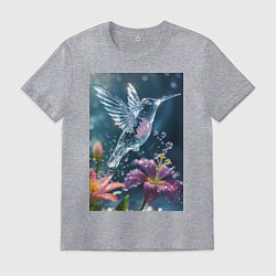 Футболка хлопковая мужская Колибри у цветка, цвет: меланж