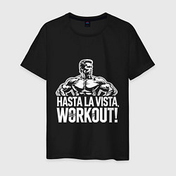 Футболка хлопковая мужская Arnold - hasta la vista workout, цвет: черный