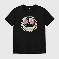Футболка хлопковая мужская Лакомый кусочек-яичница с улыбкой, цвет: черный