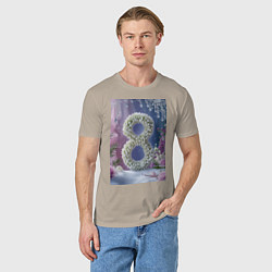 Футболка хлопковая мужская Ландыши к 8 марта на снегу, цвет: миндальный — фото 2