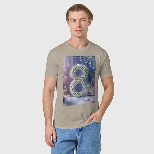 Мужская футболка Ландыши к 8 марта на снегу / Миндальный – фото 3