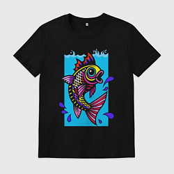 Футболка хлопковая мужская Рыбка в воде, цвет: черный
