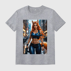 Футболка хлопковая мужская Рыжая лиса-полицейский, цвет: меланж