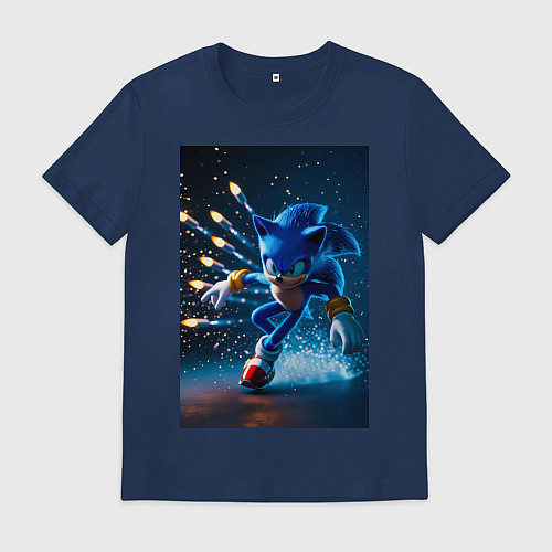 Мужская футболка Соник убегает от ракет / Тёмно-синий – фото 1