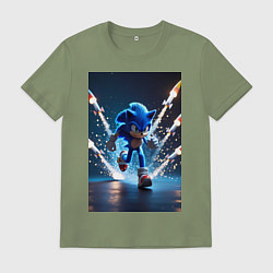 Футболка хлопковая мужская Соник убегает от ракет, цвет: авокадо