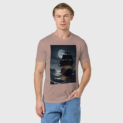 Мужская футболка Пиратский корабль в шторм / Пыльно-розовый – фото 3