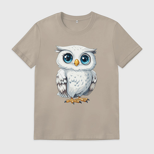 Мужская футболка Белая сова с голубыми глазами / Миндальный – фото 1
