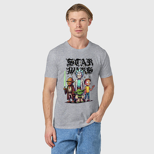 Мужская футболка Yoda and Chewbacca are friends of Rick and Morty - / Меланж – фото 3