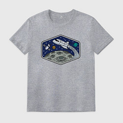 Футболка хлопковая мужская Шаттл над луной, цвет: меланж