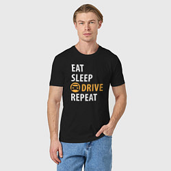 Футболка хлопковая мужская Eat sleep drive, цвет: черный — фото 2