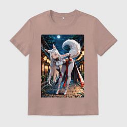 Футболка хлопковая мужская Белоснежная лиса лунной ночью, цвет: пыльно-розовый