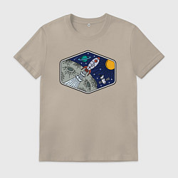 Футболка хлопковая мужская Moon rocket, цвет: миндальный