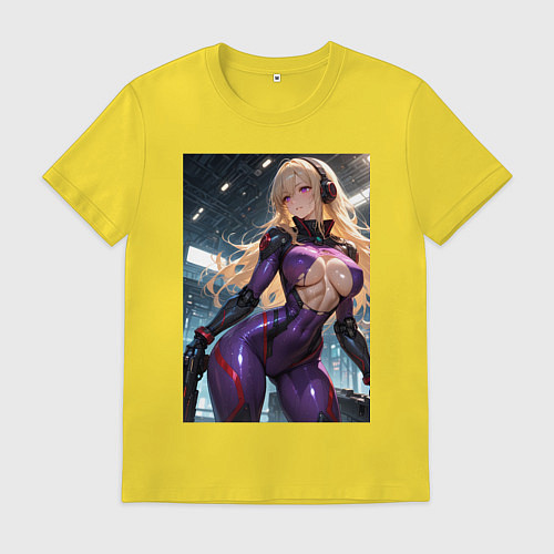 Мужская футболка Девушка с оружием в киберпанк стиле / Желтый – фото 1
