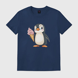 Футболка хлопковая мужская Пингвин с мороженым, цвет: тёмно-синий