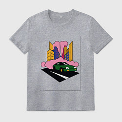 Футболка хлопковая мужская Автомобиль в комикс-городе, цвет: меланж