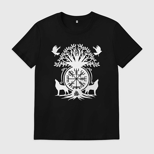 Мужская футболка Мистические спутники воина с символикой вегвизир / Черный – фото 1