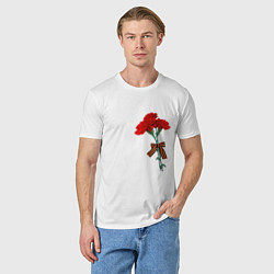 Футболка хлопковая мужская Букет гвоздики и георгиевская лента, цвет: белый — фото 2