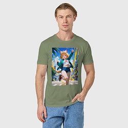 Футболка хлопковая мужская Позитивная лисичка поднимающая настроение, цвет: авокадо — фото 2