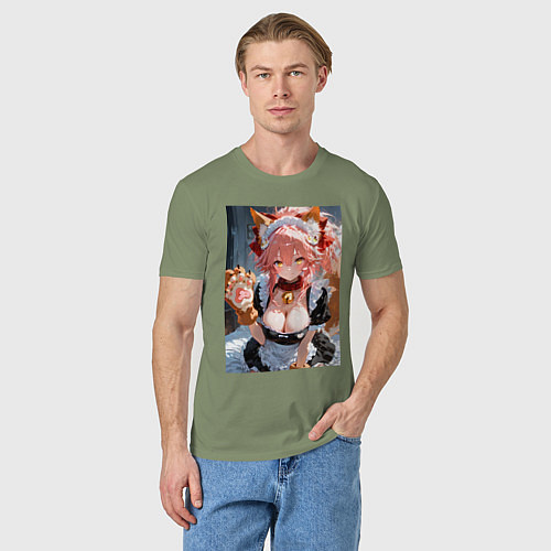 Мужская футболка Фейт Тамамо в костюме горничной с мягкими лапами / Авокадо – фото 3