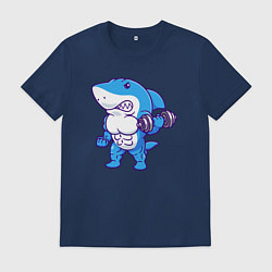 Футболка хлопковая мужская Акула бодибилдер, цвет: тёмно-синий