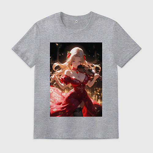 Мужская футболка Девушка в вечернем платье играет на скрипке / Меланж – фото 1