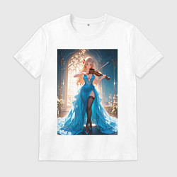 Футболка хлопковая мужская Девушка в вечернем платье играет на скрипке, цвет: белый