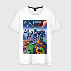 Футболка хлопковая мужская Mass effect and Minecraft - ai art collaboration, цвет: белый