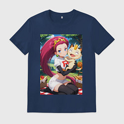 Футболка хлопковая мужская Джесси и Мяут на пикнике, цвет: тёмно-синий