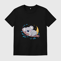 Футболка хлопковая мужская Сон коалы на ветке, цвет: черный