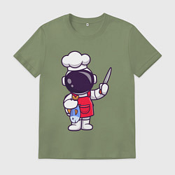Футболка хлопковая мужская Повар космонавт с рыбкой, цвет: авокадо
