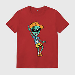 Футболка хлопковая мужская Инопланетянин в кепке танцует, цвет: красный