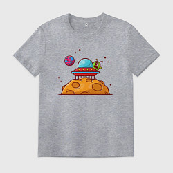 Футболка хлопковая мужская Инопланетянин на луне, цвет: меланж