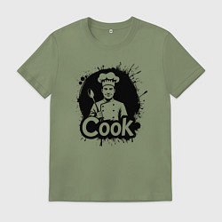 Футболка хлопковая мужская Шеф-повар с ложкой черной краской, цвет: авокадо