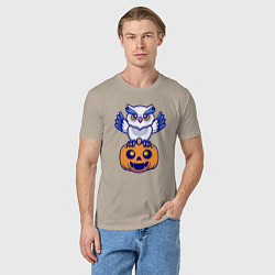 Футболка хлопковая мужская Halloween owl, цвет: миндальный — фото 2