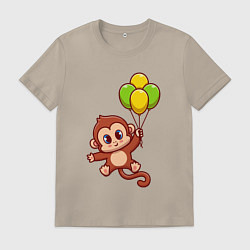 Футболка хлопковая мужская Обезьянка с шариками, цвет: миндальный