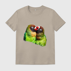 Футболка хлопковая мужская Влюбленные попугаи, цвет: миндальный