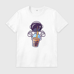 Футболка хлопковая мужская Космический бабл-чай, цвет: белый