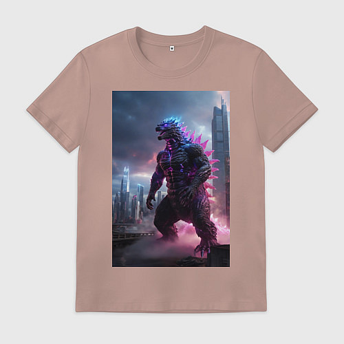 Мужская футболка Годзилла посреди мегаполиса / Пыльно-розовый – фото 1