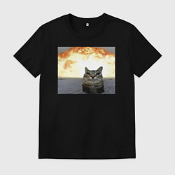 Футболка хлопковая мужская Кот со взрывом - silly cat meme, цвет: черный