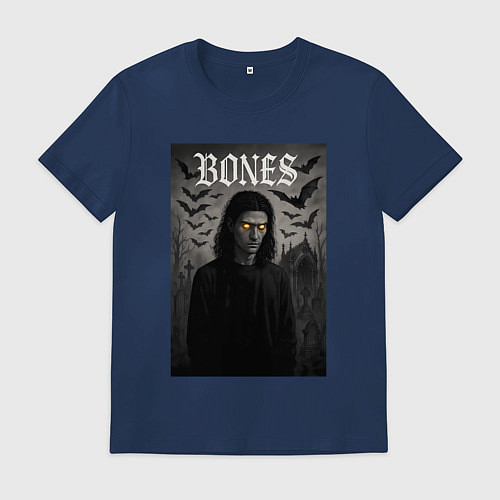 Мужская футболка Bones с желтыми горящими глазами / Тёмно-синий – фото 1