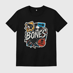 Футболка хлопковая мужская Bones в стиле наклеек, цвет: черный