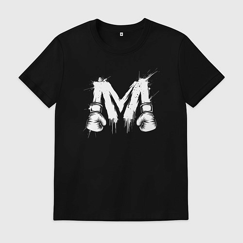 Мужская футболка М буква в бойцовских перчатках / Черный – фото 1